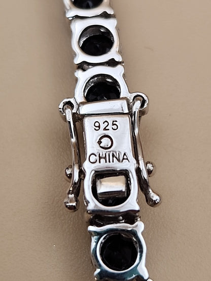 Black Onyx/Sterling Silver 18" Tennis Necklace