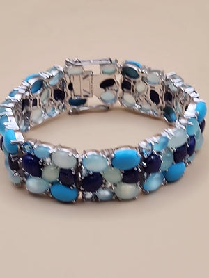 KHR JEWELS Stabilized Turquoise/Lapis/Chalcedony/Blue/White Topaz 7.5"Bracelet