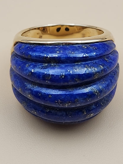 ROSS SIMONS Carved Lapis Lazuli/18k Over Sterling Dome Ring Size 7