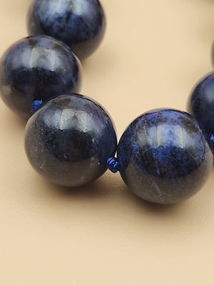 Blue Dumortierite Polished 14mm Bead/Sterling Silver Clasp 17" Necklace