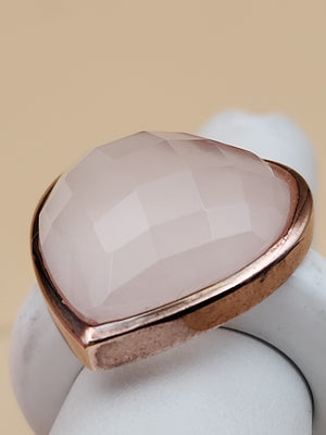 YOURS BY LOREN Rose Quartz/White Onyx/Vermeil Rose Gold Sterling Ring Size 7