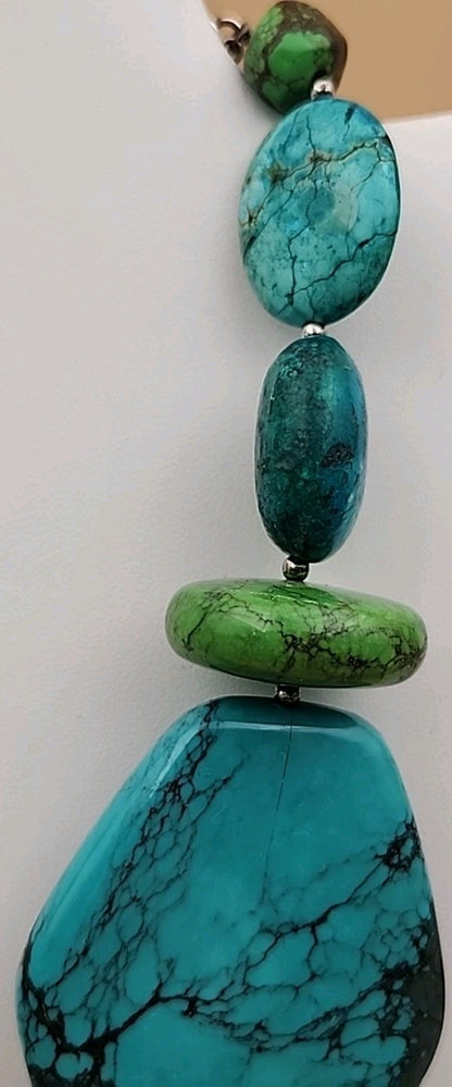 AMY KAHN RUSSELL Original  Green &  Blue Chunky Turquoise 24" Necklace 9.5 OZ TW