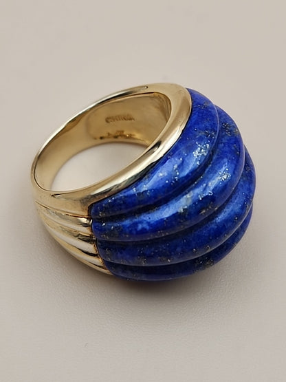 ROSS SIMONS Carved Lapis Lazuli/18k Over Sterling Dome Ring Size 7