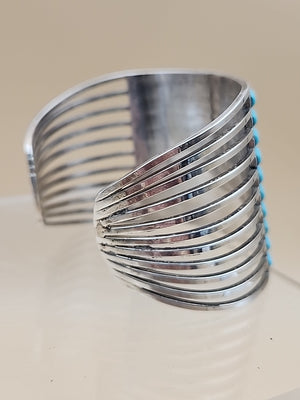 ANSON LETICIA WALLACE ZUNI Turquoise Inlaid/Sterling Silver Cuff Bracelet