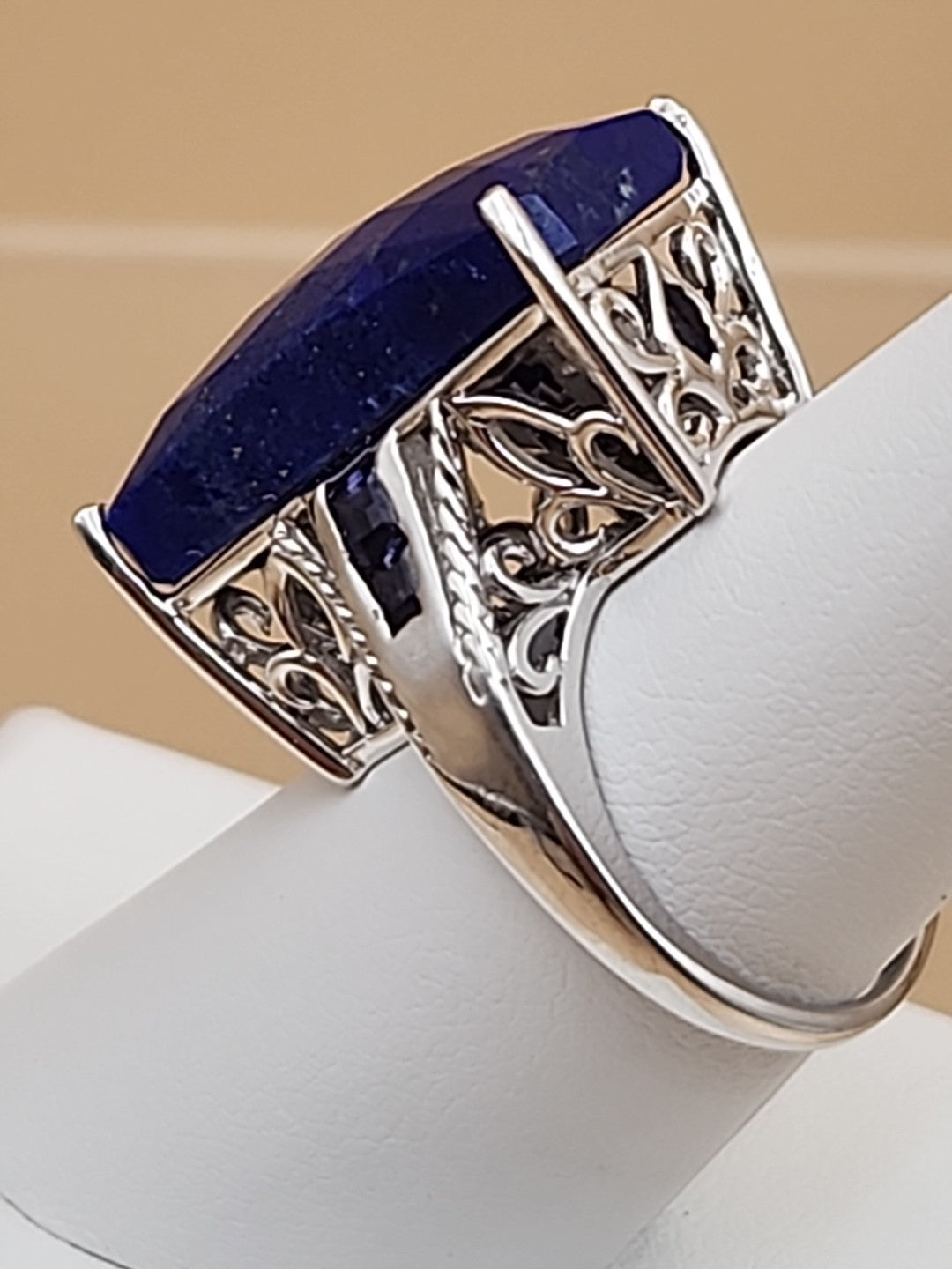 Faceted Lapis Lazuli/Sterling Silver Filagree Ring Size 7