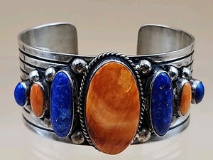 GABBY Southwest Lapis Lazuli/Spiny Oyster/Sterling Silver 6.75" Cuff Bracelet
