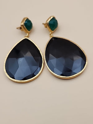 HSN CAROL BRODIE Gold Vermeil Faceted Black & Green Onyx Pear Drop Earrings