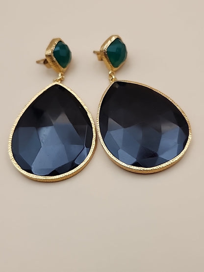 HSN CAROL BRODIE Gold Vermeil Faceted Black & Green Onyx Pear Drop Earrings