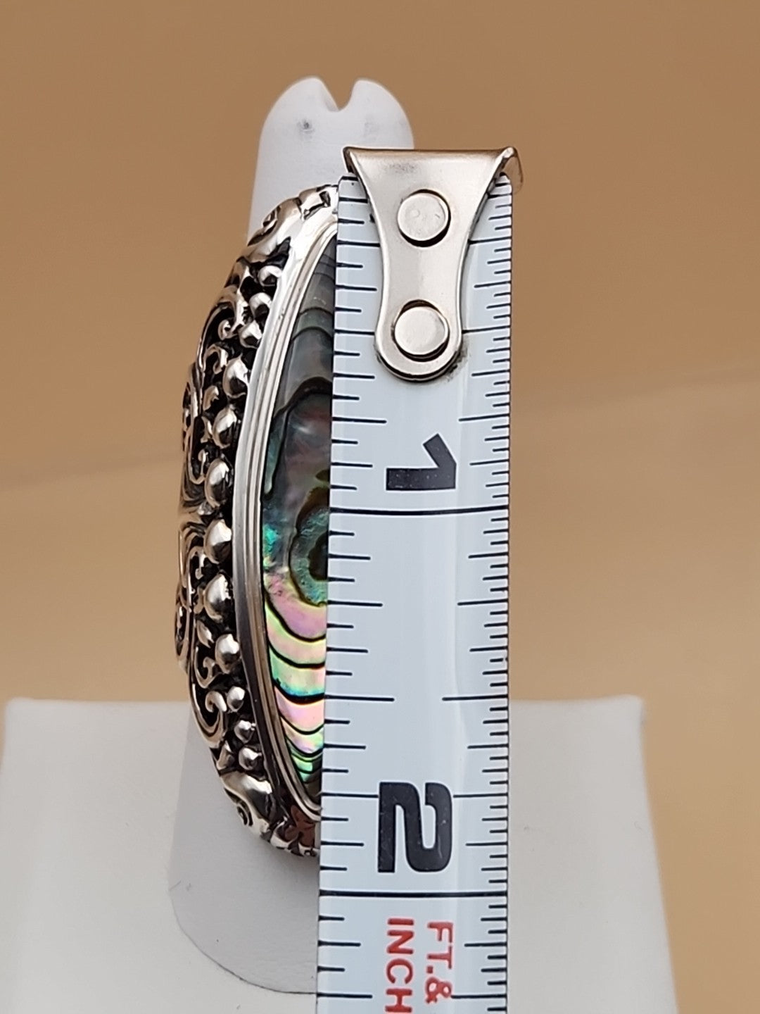 SAMUEL B. Abalone Shell  Sterling Silver Filigree Ring Size 8.25