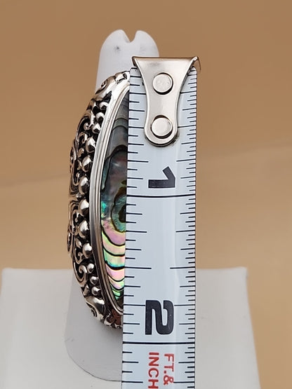 SAMUEL B. Abalone Shell  Sterling Silver Filigree Ring Size 8.25
