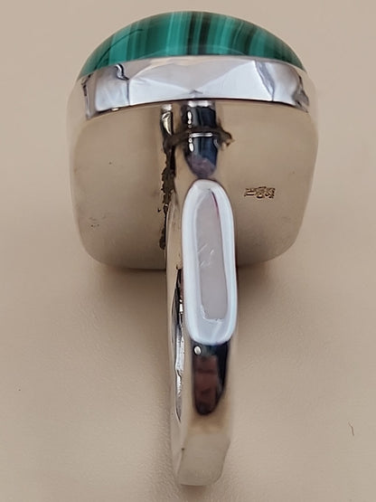 DESERT ROSE TRADING Chunky Square Congo Malachite/Sterling Silver Ring Size 7