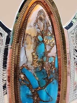 Chrysocolla Shattuckite/ Engraved Sterling Silver Hoop Style Dangle Earrings