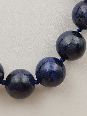 Blue Dumortierite Polished 14mm Bead/Sterling Silver Clasp 17" Necklace