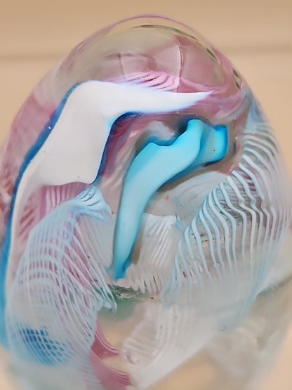 MURANO Italy Fratelli Toso Latticino Millefiori Scramble Pastel Egg Paperweight