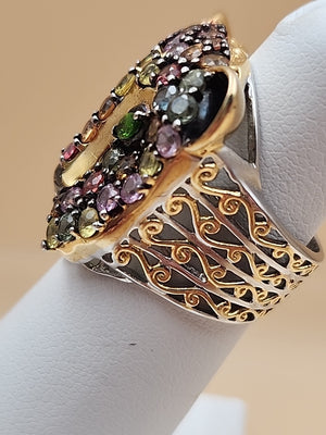 MICHAEL VALITUTTI Multi Gemstone/Sterling Silver/ Panther/Jaguar Head Ring Sz.5