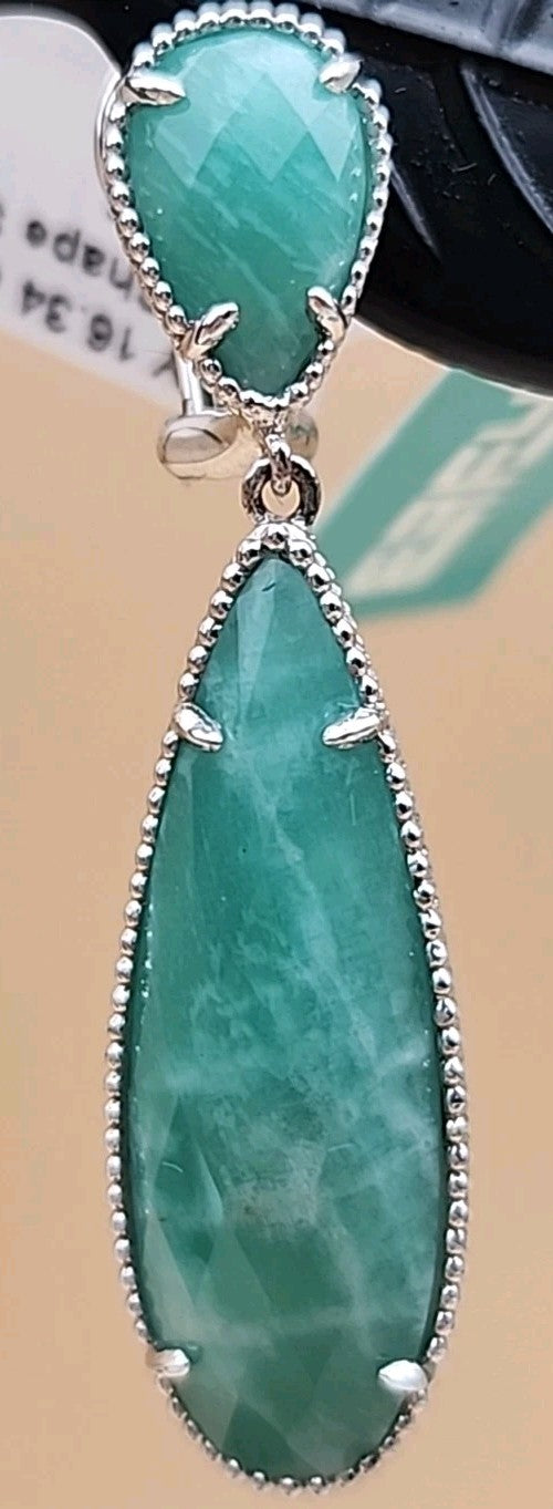 EFFY Faceted Amazonite Pear Shape/Sterling Silver Dangle/Drop Earrings