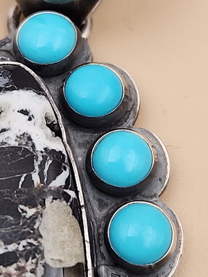 GILBERT PLATERO NAVAJO Sleeping Beauty/ White Buffalo Turquoise/Sterling Pendant