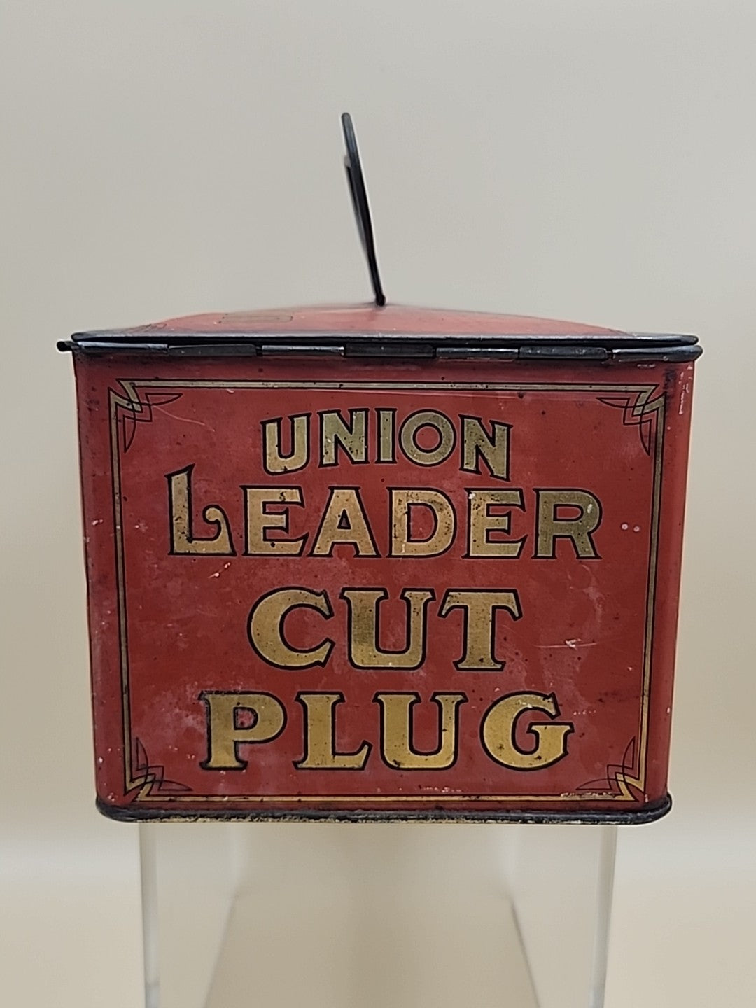 1900's UNION LEADER Antique Cut Plug Tobacco Tin With Lock And Handle