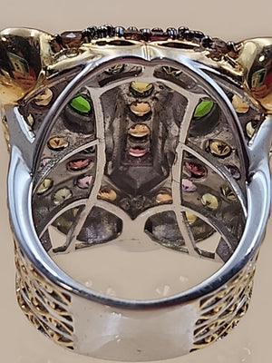 MICHAEL VALITUTTI Multi Gemstone/Sterling Silver/ Panther/Jaguar Head Ring Sz.5