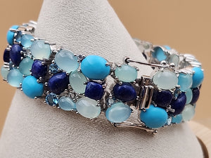 KHR JEWELS Stabilized Turquoise/Lapis/Chalcedony/Blue/White Topaz 7.5"Bracelet