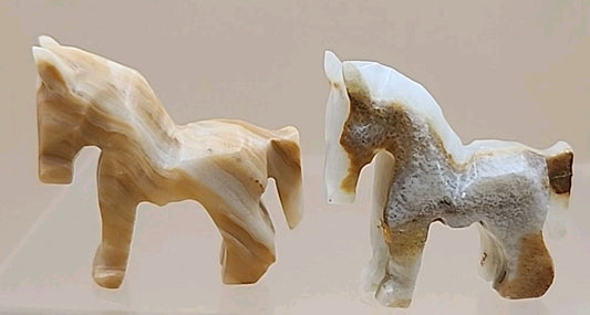 Hand Carved Mexican Marble Horse/Donkey Vintage 1.75" Figurines Lot Of 2