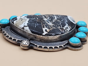 GILBERT PLATERO NAVAJO Sleeping Beauty/ White Buffalo Turquoise/Sterling Pendant