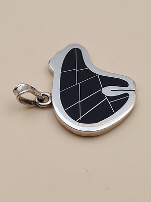 Mexico Southwest Style 950 Fine Silver/ Black Inlaid Onyx Bear Pendant