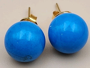 Turquoise 28" Beaded Necklace With Matching 14k Gold Post Stud Earrings