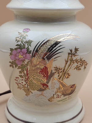 Asian Style/Hand Painted Pheasant Floral Motif/ Ginger Lamp