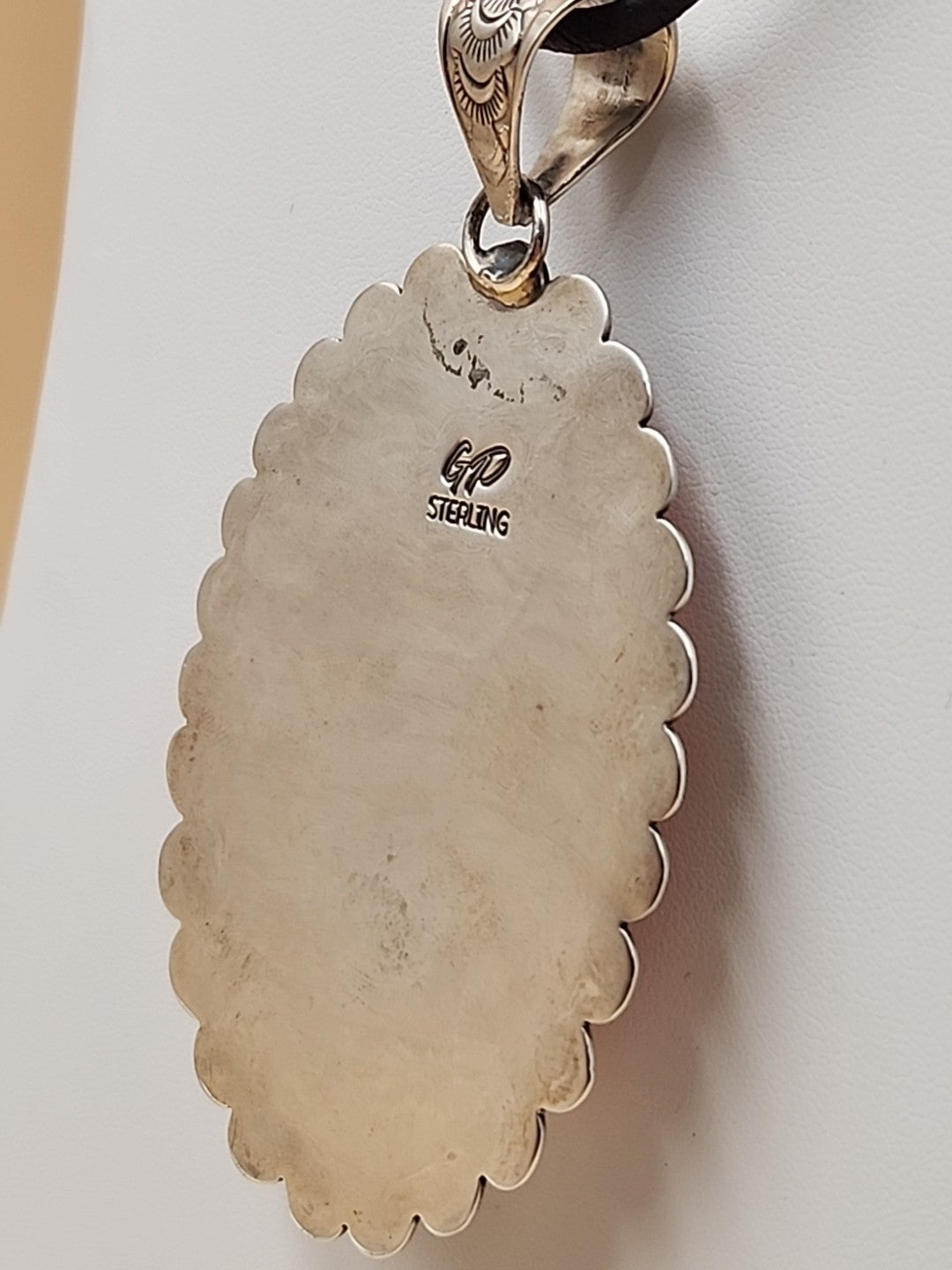 GILBERT PLATERO Navajo Orange Spiny Oyster/Sterling Silver SignedVintage Pendant