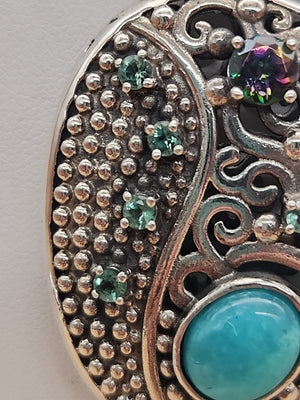 BERIA Turkish Turquoise/Mystic Topaz/Green Onyx/Sterling Silver Filagree Pendant