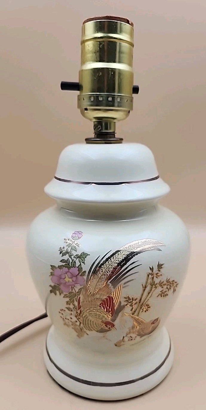 Asian Style/Hand Painted Pheasant Floral Motif/ Ginger Lamp