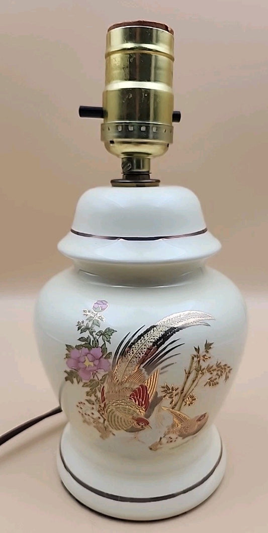 Asian Style/Hand Painted Pheasant Floral Motif/ Ginger Lamp