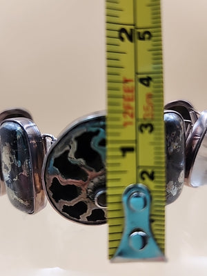 Pyritized Ammonite Shell/Pyrite/Quartz/Smoky Quartz/Sterling Adjustable Bracelet