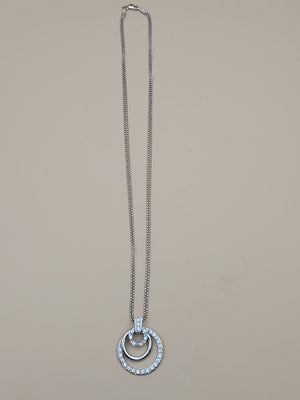 Sterling Silver Dbl. Beaded Chain/ Triple Circle Crystal Pendant & Earrings Set