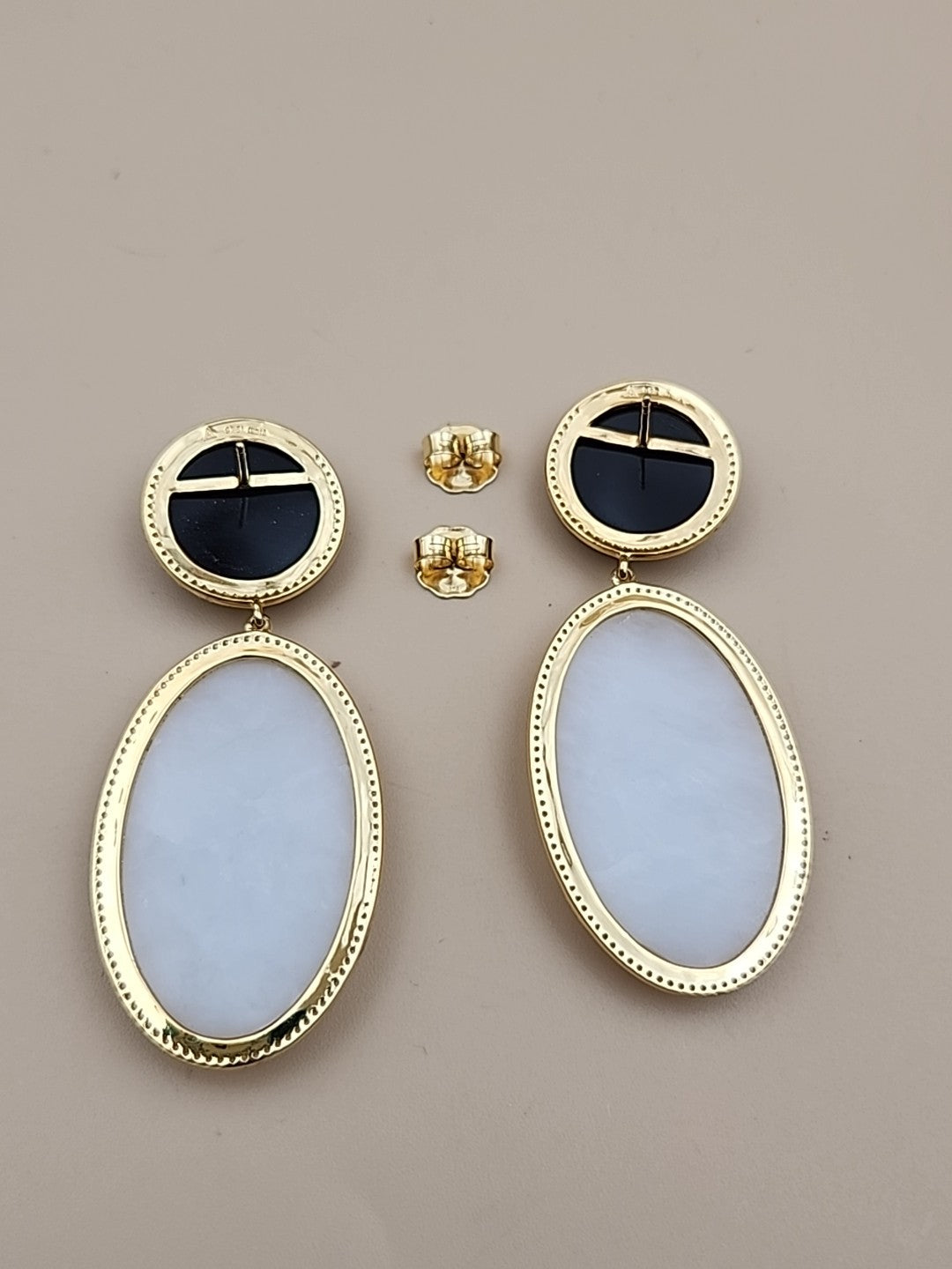 ROSS SIMONS 18k Over Sterling White Agate/ Black Onyx/White Topaz Drop Earrings