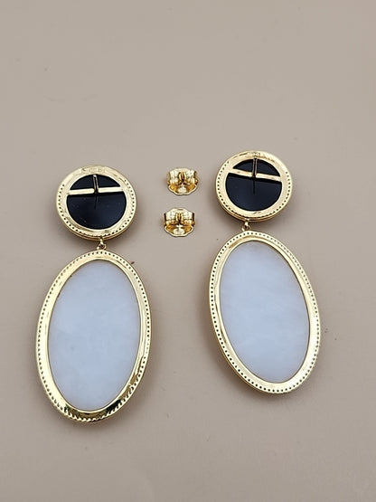 ROSS SIMONS 18k Over Sterling White Agate/ Black Onyx/White Topaz Drop Earrings
