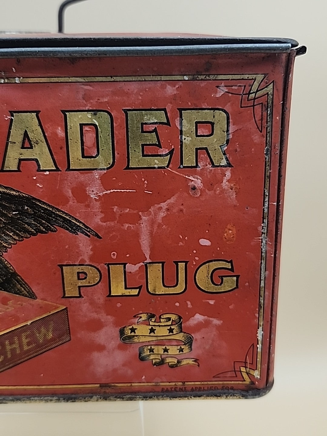 1900's UNION LEADER Antique Cut Plug Tobacco Tin With Lock And Handle