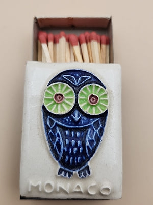 Ceramic Topped Vintage Matchbox Cover With Wood Matches From Monaco