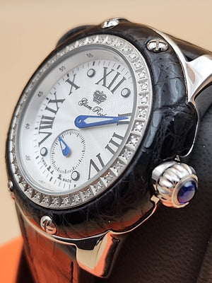 GLAM ROCK Black Alligator Leather/Diamond Bezel/Miami #GR10021 NEW BATTERY