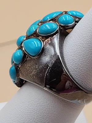 MICHAEL DAWKINS Sterling Silver Sleeping Beauty Turquoise Cluster Ring Size 7