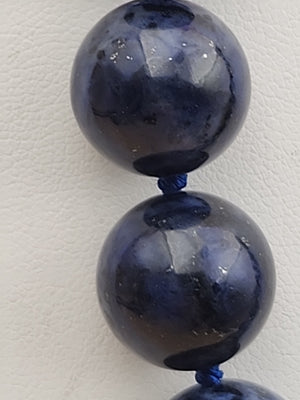 Blue Dumortierite Polished 14mm Bead/Sterling Silver Clasp 17" Necklace