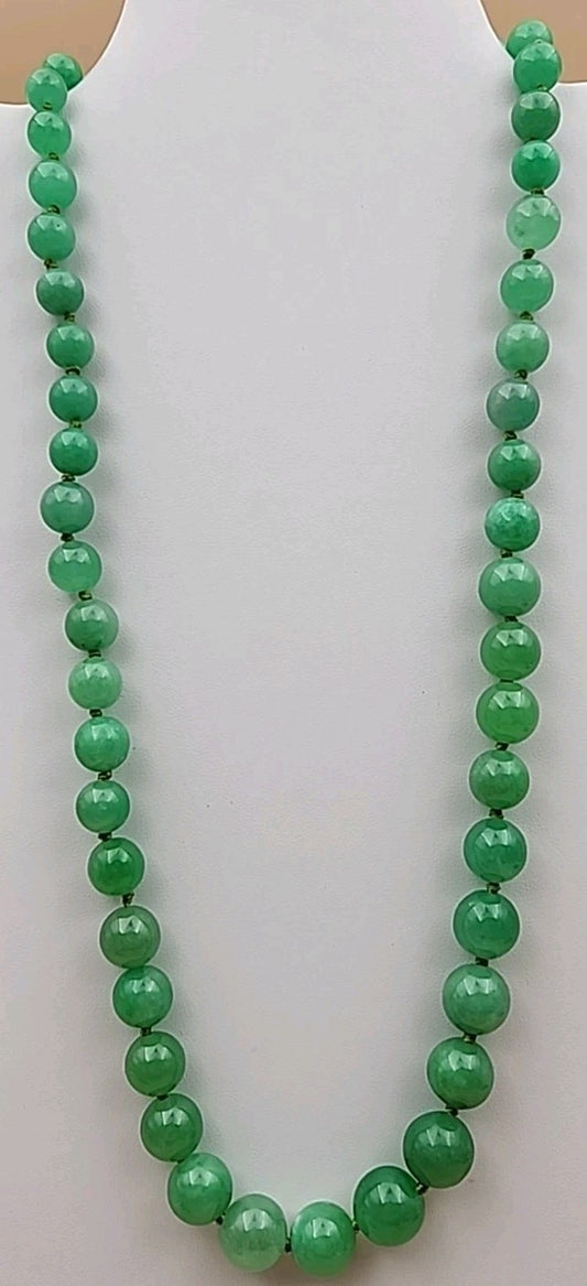 GRASSMAN-BLAKE 14k/Natural Green Onyx/Double Knotted/Graduated/Beaded Necklace