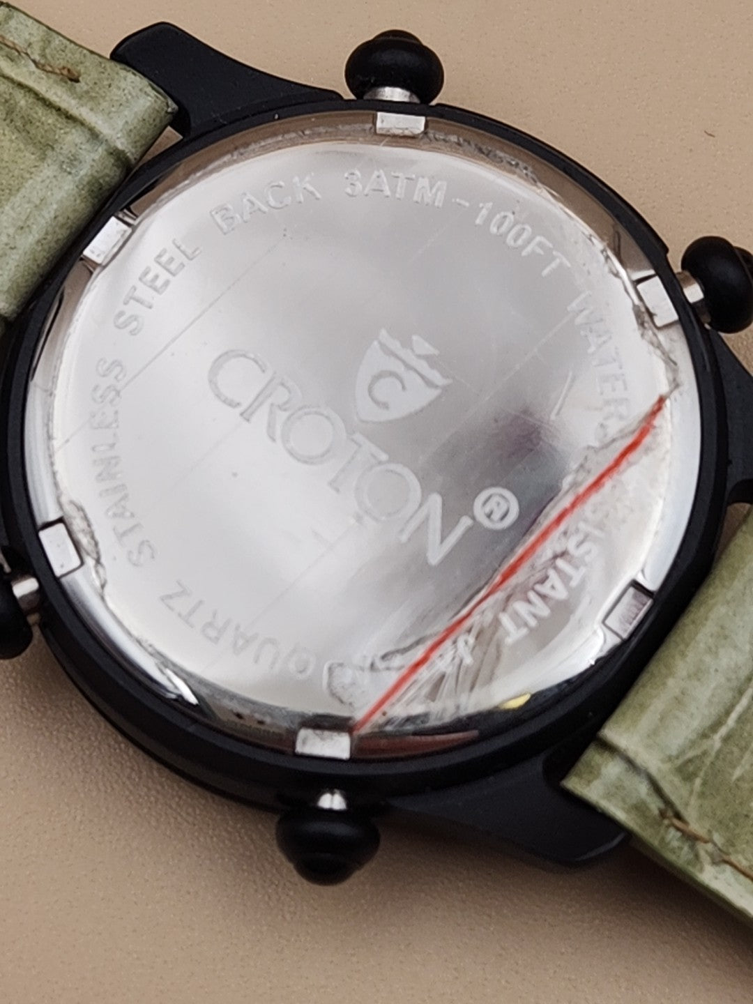 CROTON Green Leather Band/Chronograph/Water Resistant Gemmed Womens Watch