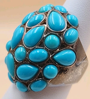 MICHAEL DAWKINS Sterling Silver Sleeping Beauty Turquoise Cluster Ring Size 7