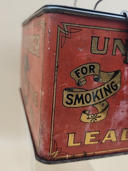 1900's UNION LEADER Antique Cut Plug Tobacco Tin With Lock And Handle
