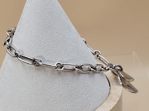 TIFFANY AND CO. 925 Silver Dbl. Dangle Heart 8" Open Link Charm Bracelet