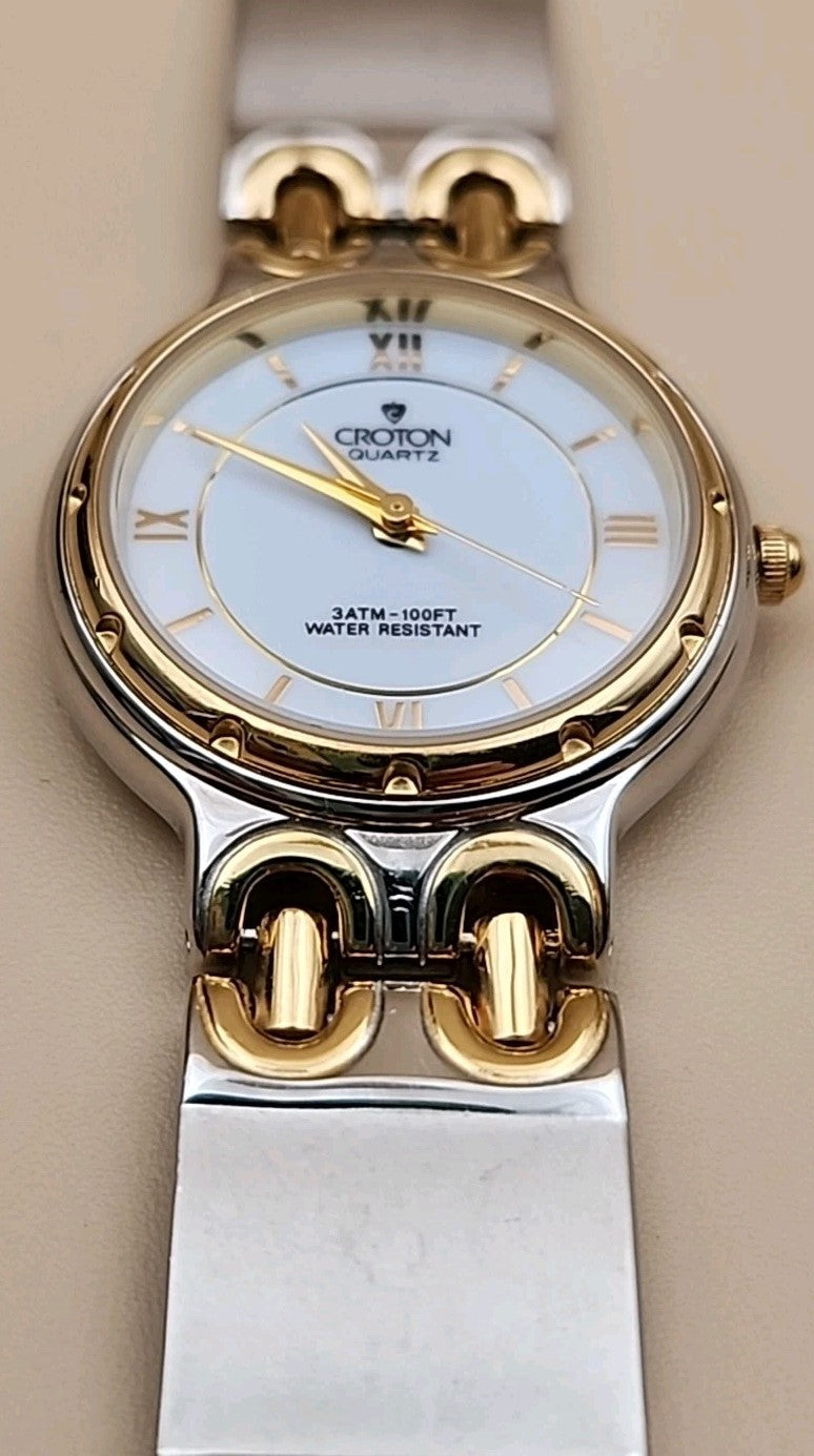 CROTON Vintage Quartz Gold/Silver Tone Women's Wristwatch New Battery