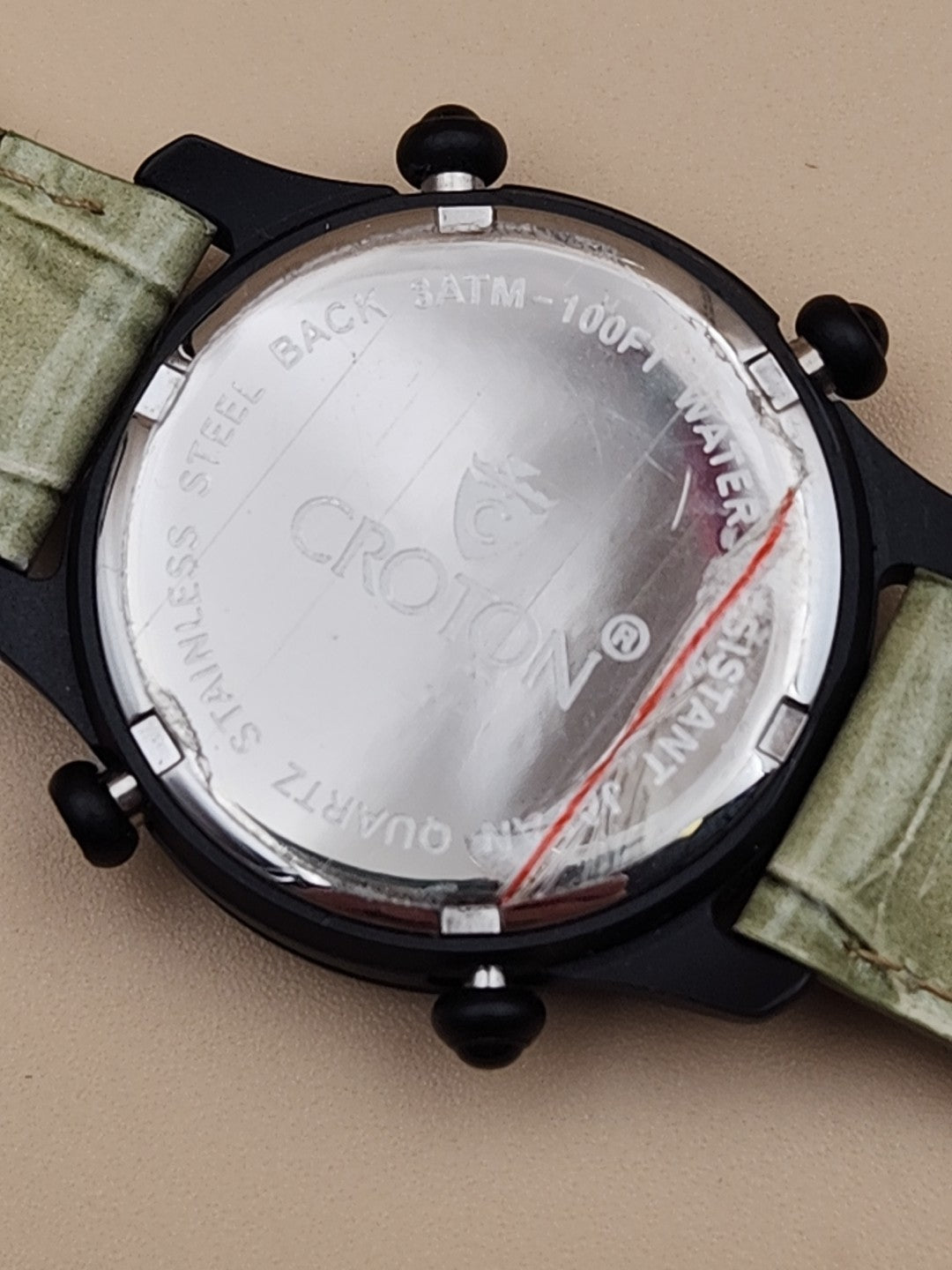 CROTON Green Leather Band/Chronograph/Water Resistant Gemmed Womens Watch