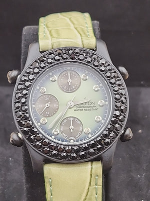 CROTON Green Leather Band/Chronograph/Water Resistant Gemmed Womens Watch
